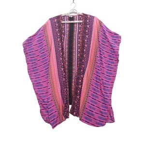 Romantic Gypsy‎ Kimono Women 3X Pink Ikat Geometric Print Boho Open Front Wrap